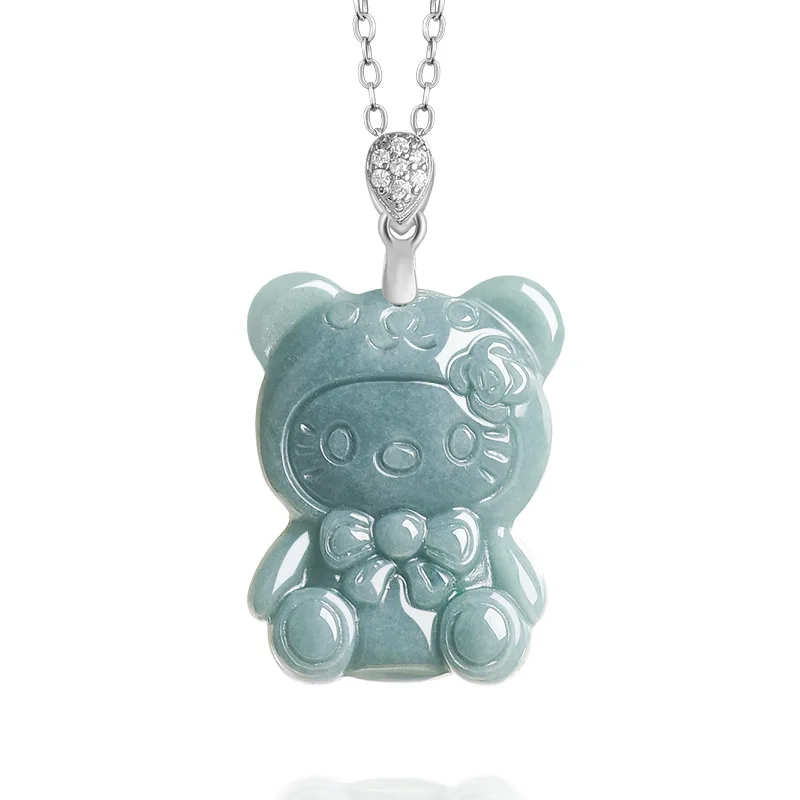 Natural A-Grade Blue Jadeite Cute Pendant, S925 Silver Adjustable Healing Energy Women