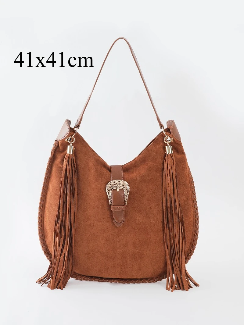 1 قطعة الخريف والشتاء الرجعية المنسوجة الجلد المدبوغ واحدة الكتف حقيبة تحت الإبط مهدب حقيبة كتف واحدة الألفية نمط حقيبة يد Pu