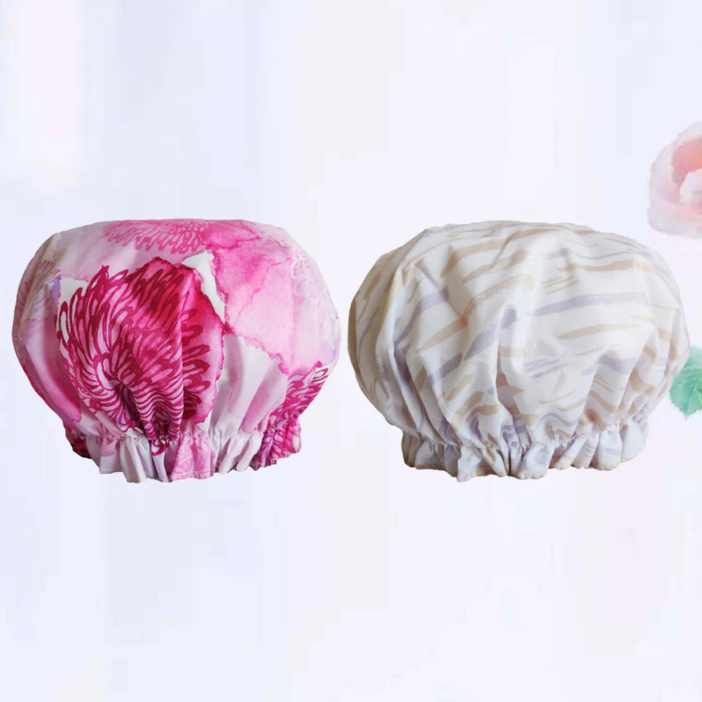 

2Pcs Waterproof Shower Caps Reusable Bathing Hats for Women Long Hair Protection Salon Use Hair Protective Cap