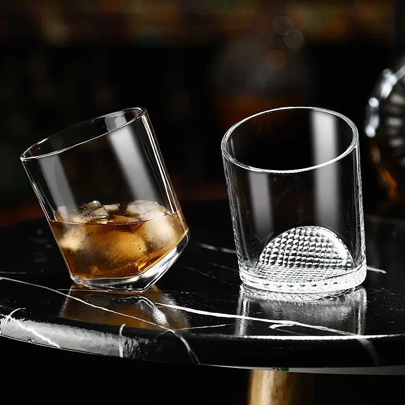 275ml Whiskey Cup New Unique Creative Tilted Whisky Cup Foreign Wine Cup Cocktail Cup Red Wine Bar Sweet Wine Tilted Tumbler Cup