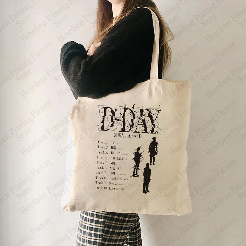 Agust D Pattern Shoulder Bags World Tour Tote Bag Casual Canvas Shopping Bags Music Lover Luggage Bag