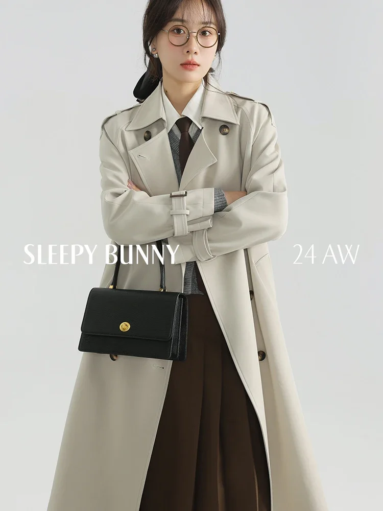 

Grey Trench Coat Women Fall Winter British Style Casual Loose Fit Petite Waist-Tie Long Overcoat Elegant Lightweight Outerwear