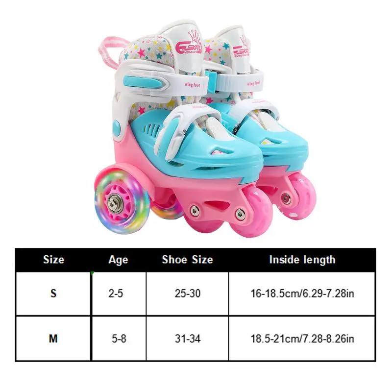 Adjustable Roller Skate For Kids Girls Boys Light Up Flash Wheels 4 Wheels 2 Row Line Outdoor Sneakers Rollers Skating Shoes