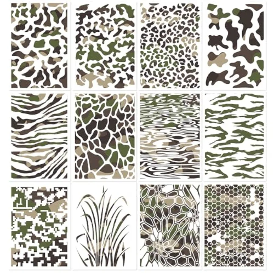 

12 PCS Camo Stencils for Painting 13.8 * 9.8 in Large Camouflage Stencils for Spray Painting Crafts Reusable for Wall Boat Wood