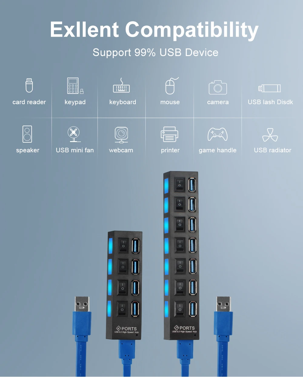 Imagem -05 - Hub Múltiplo do Expansor do Porto do Adaptador de Alimentação 3.0 com Interruptor para o Portátil do Computador Portátil Usb Hub 5gbps de Alta Velocidade Multi Usb Divisor Hab