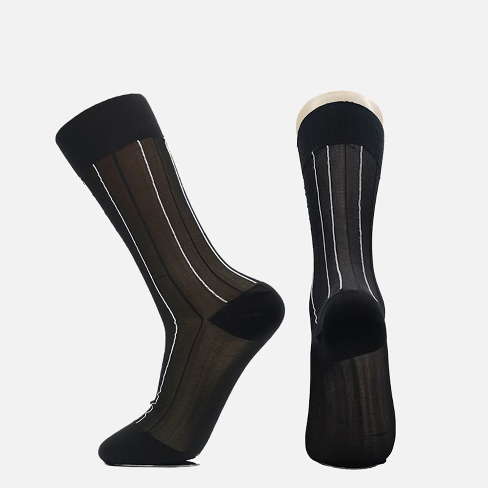 Hot Fashion Socks See-Through Sexy Sheer Silky Sports Stockings Striped Breathable Ultra-thin Business Elastic