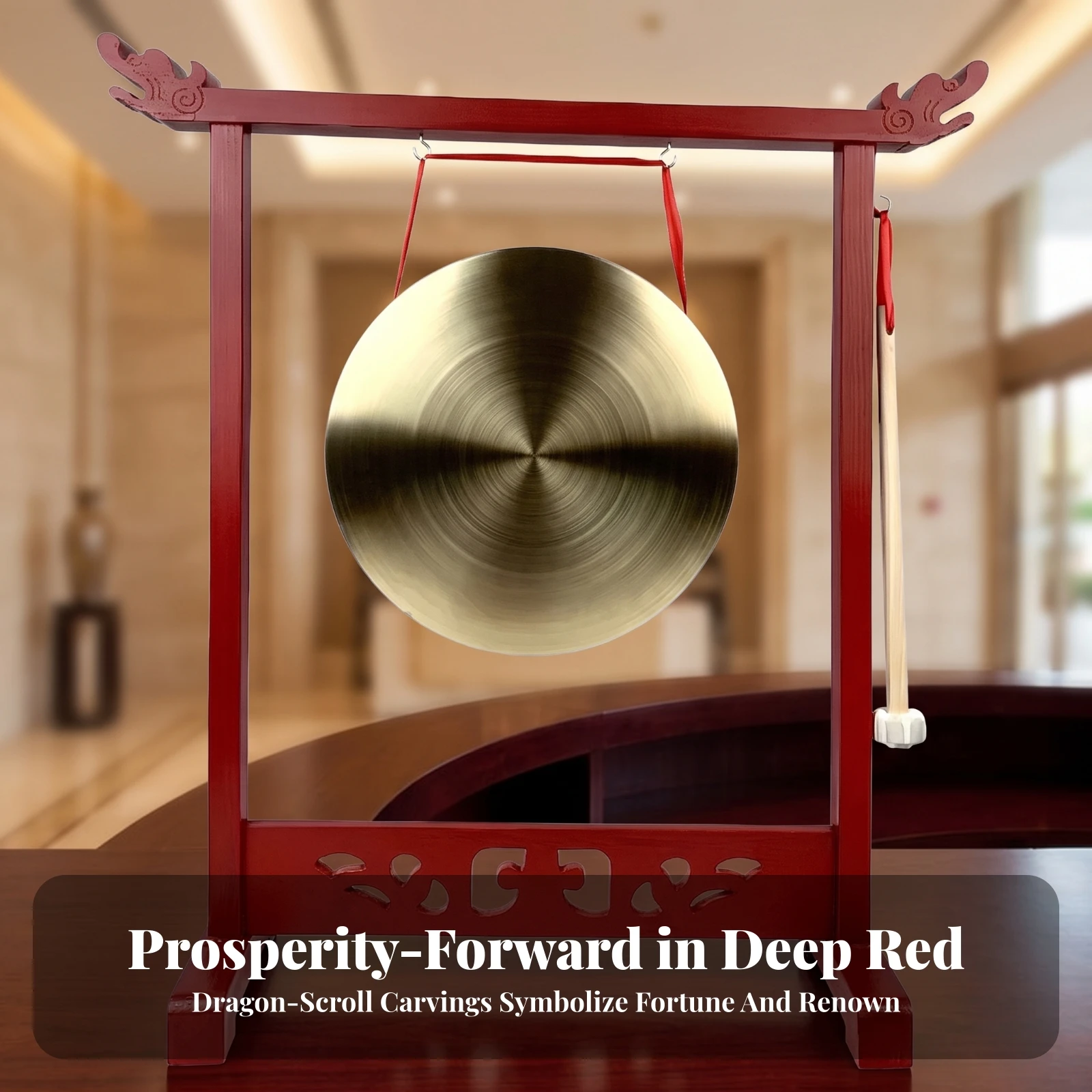 Gong with Stand and Mallet Ceremonial Gong with Mallet Percussion Instrument Ornamental Feng Shui for Home Decor, Ceremonies