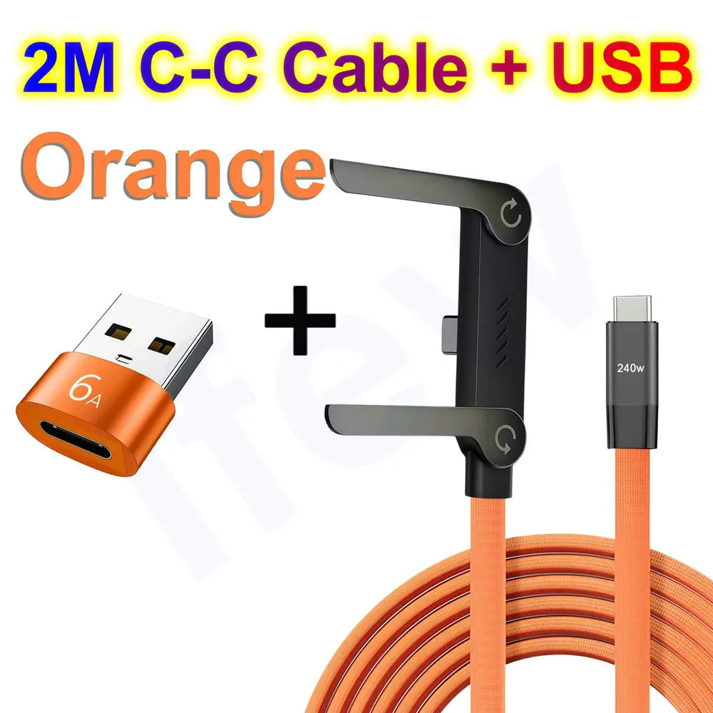 2m Foldable Charging Cable With Integrated Stand Fast Charging Long Cable Phone Tablet 240W Ultra-Fast Data Cable Phone Holder