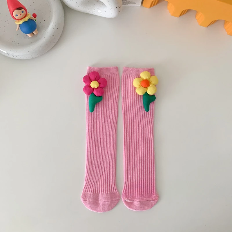 Children\'s Flower Socks Ins Fashion Spring and Autumn Girls\' Mid tube Socks Cute Three Dimensional Flower Girls\' Feet Pile Socks