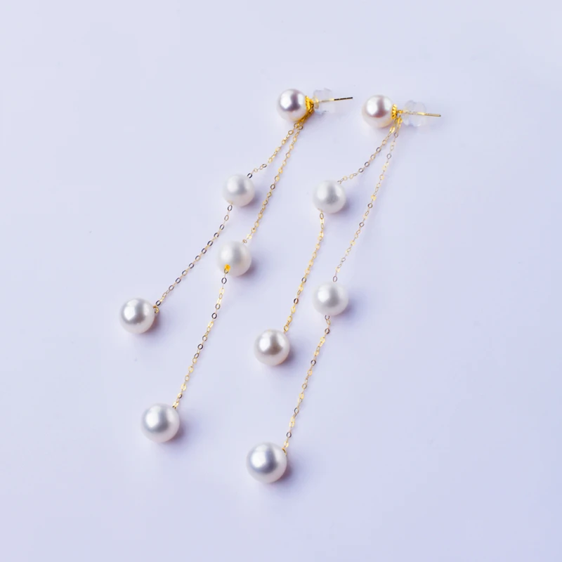 

Серьги NYMPH Real18K Gold, длинные натуральные пресноводные жемчужины 5-6 мм, круглые брендовые ювелирные изделия AU750, женские подарочные вечерние кисточки E572