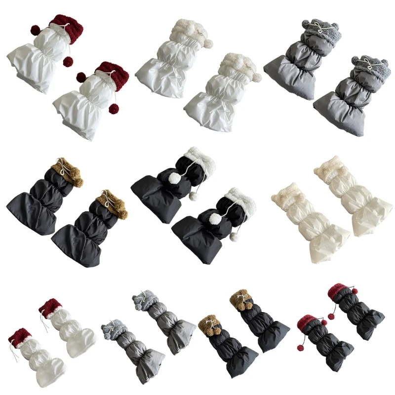 Women's Lamb Fleece Trim Padded Puffer Leg Warmers Thermal Quilted Boot Covers with Plush Balls for Cold Weather