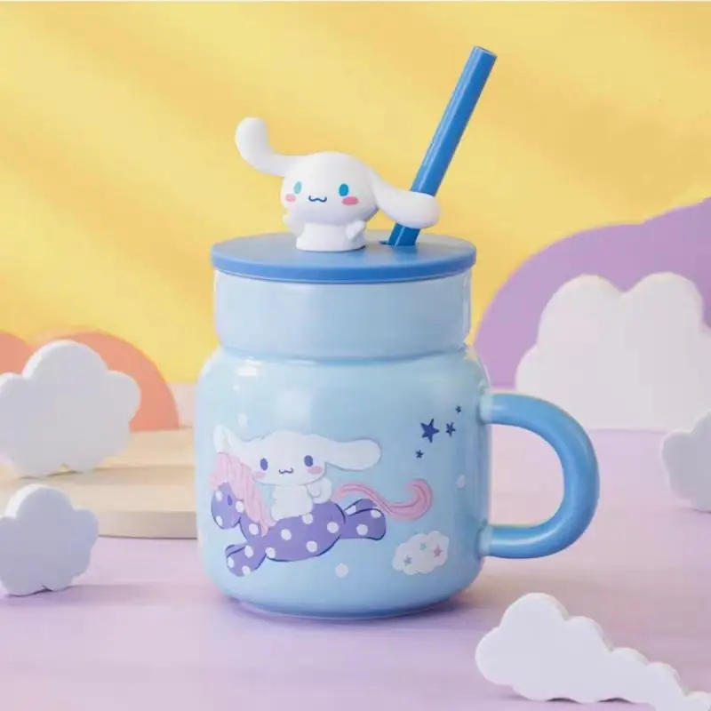 

450Ml Sanrio Straw Mug Ceramic Cinnamoroll Kuromi Mymelody (In Stock Now) Super Cute Children Fun Cartoon Kawaii Anime Plush Toy