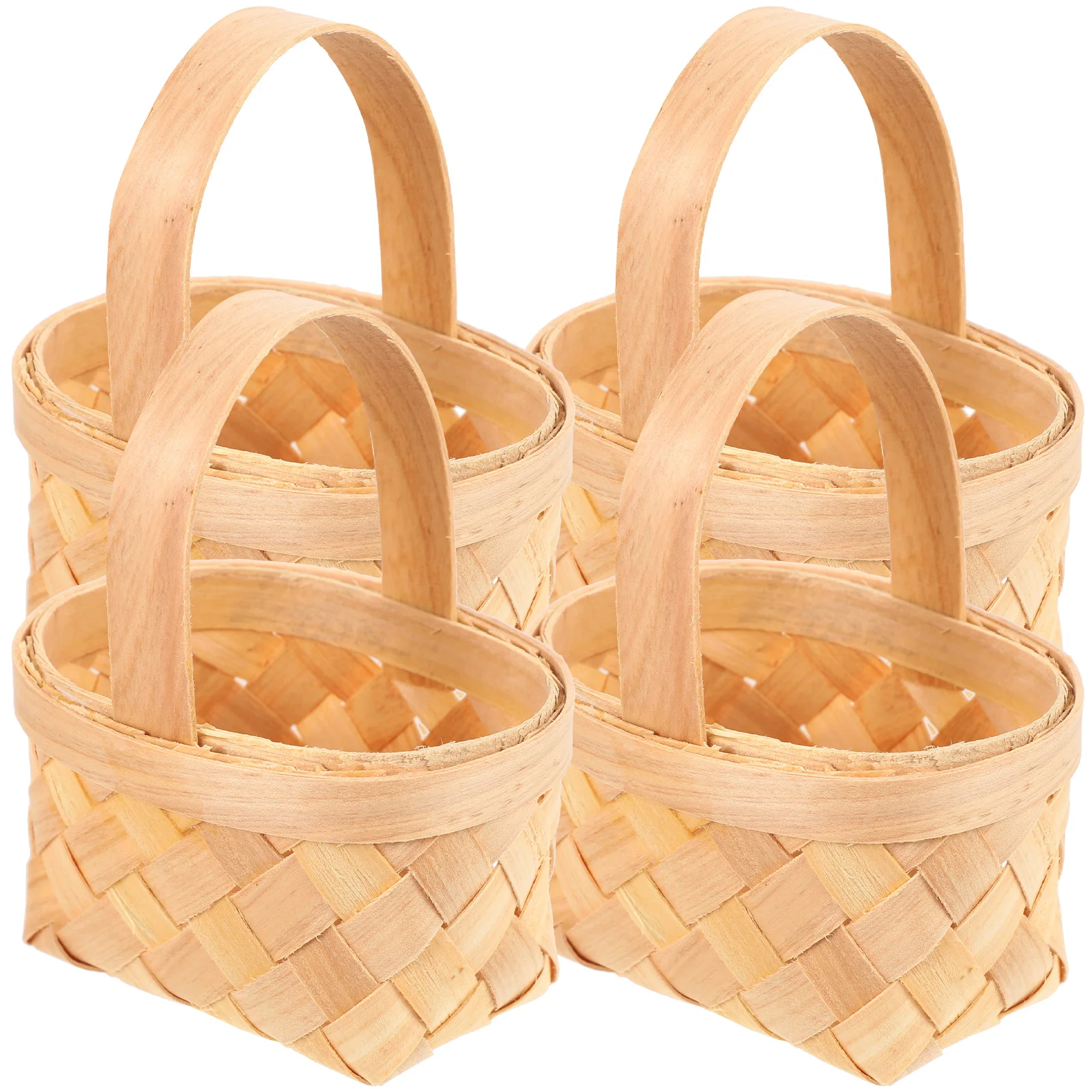 4 Pcs Hand Woven Basket Handmade Baskets Flower Portable Hanging Wooden Storage Chip Girl Gift