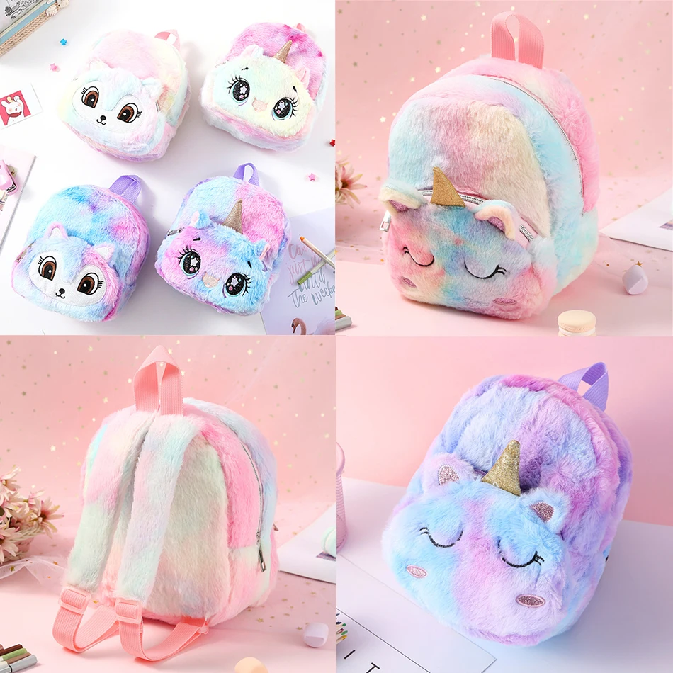 

Kids Girls Boys Unicorn Fluffy Casual Backpack Children Kindergarten Cute Cartoon Fashion Plush School Bag Toddler Birthday Gift