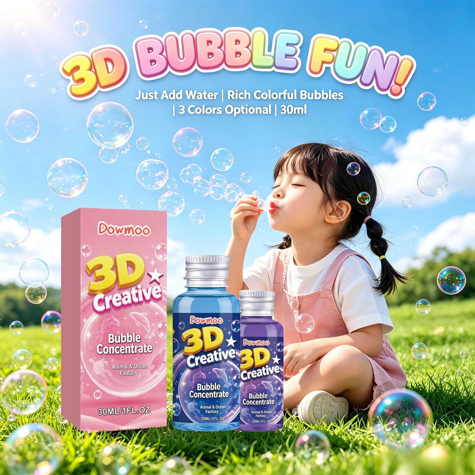 Bubble Solution Concentrate Refill for Bubble Machine Gun Wand Rich Colorful Bubbles Just Add Water Kid Outdoor Indoor Toys 30ml