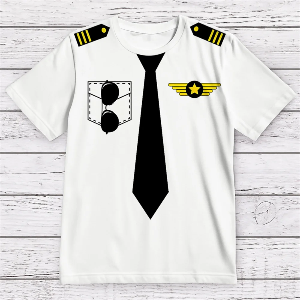 تي شيرت رجالي مثير للاهتمام برسومات زي طيار، تي شيرت صيفي أنيق مطبوع ثلاثي الأبعاد بأكمام قصيرة #1