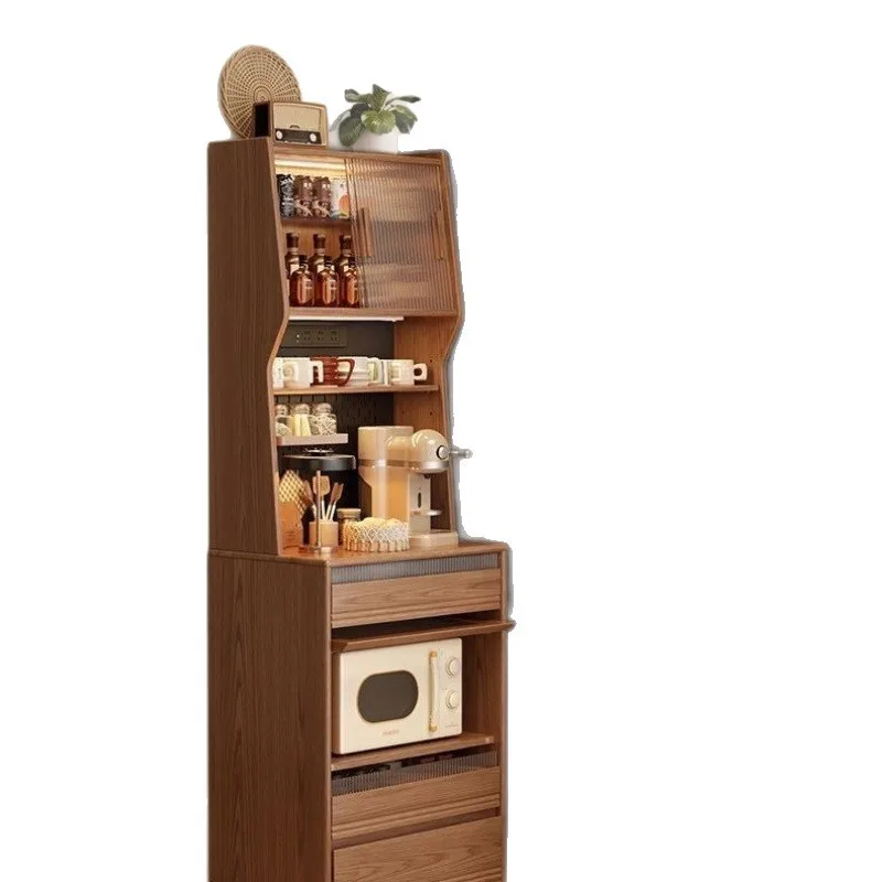 Armário de armazenamento integrado de parede a parede para cozinha lateral de jantar de madeira maciça, armário de despensa de borda estreita