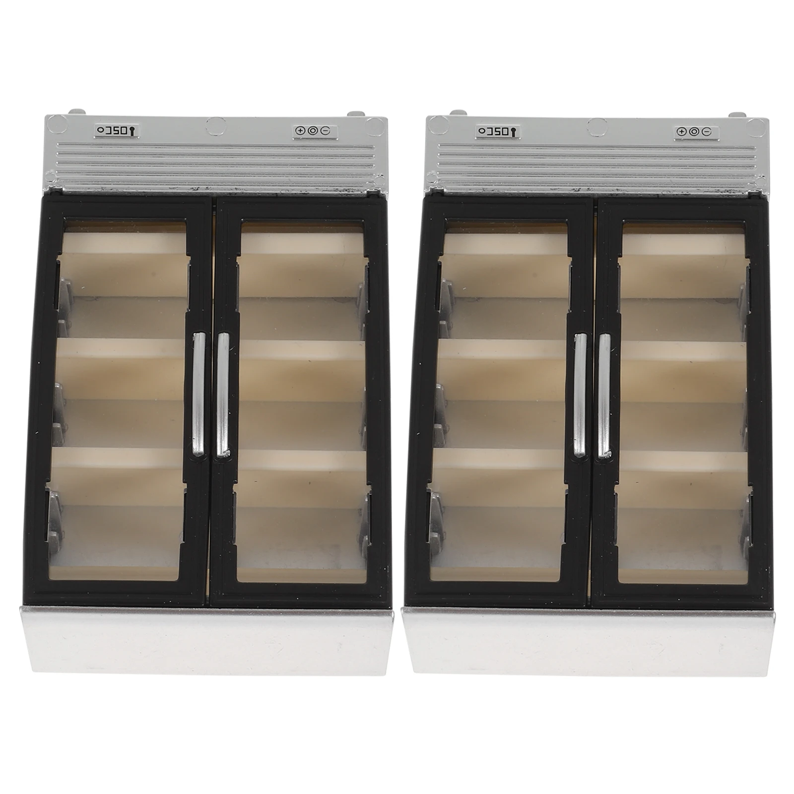 

2pcs Miniature Double Door Refrigerator Pretend Play Dollhouse Kitchen Furniture Portable Plastic For Bedroom Play