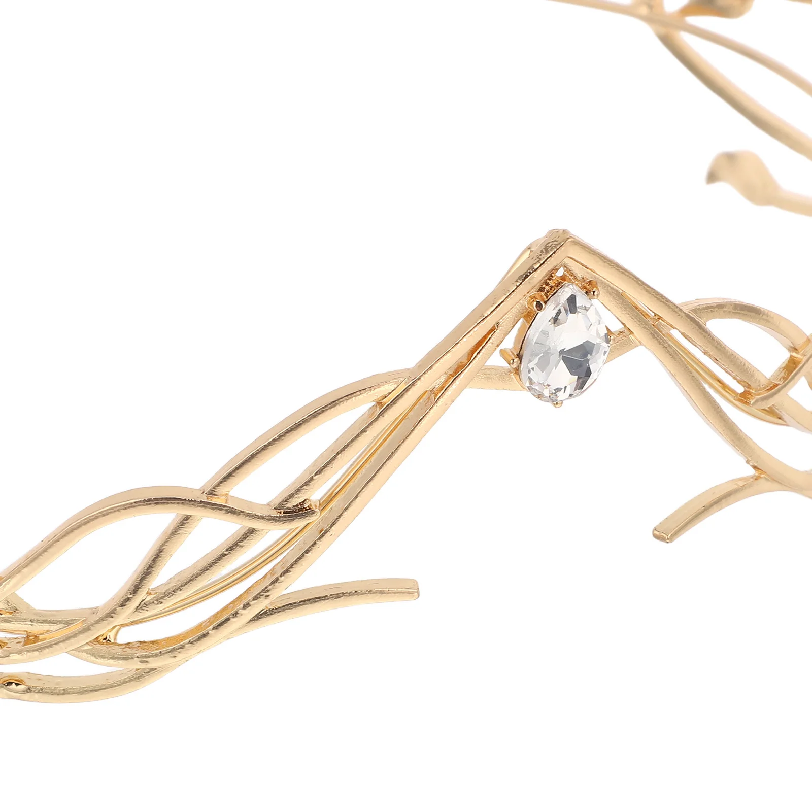 سبيكة الذهبي ورقة حجر الراين الزفاف عقال أنيقة الزفاف الشعر تاج تيارا الزفاف إكسسوارات الشعر للعروس #4