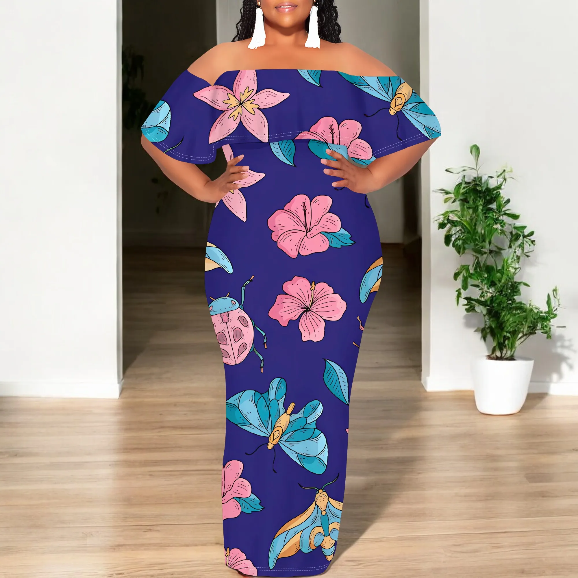 Women's Fashion 2025 Spring/Summer New Customized Casual Loose Swing Collar Printed Butterfly Beach Dress