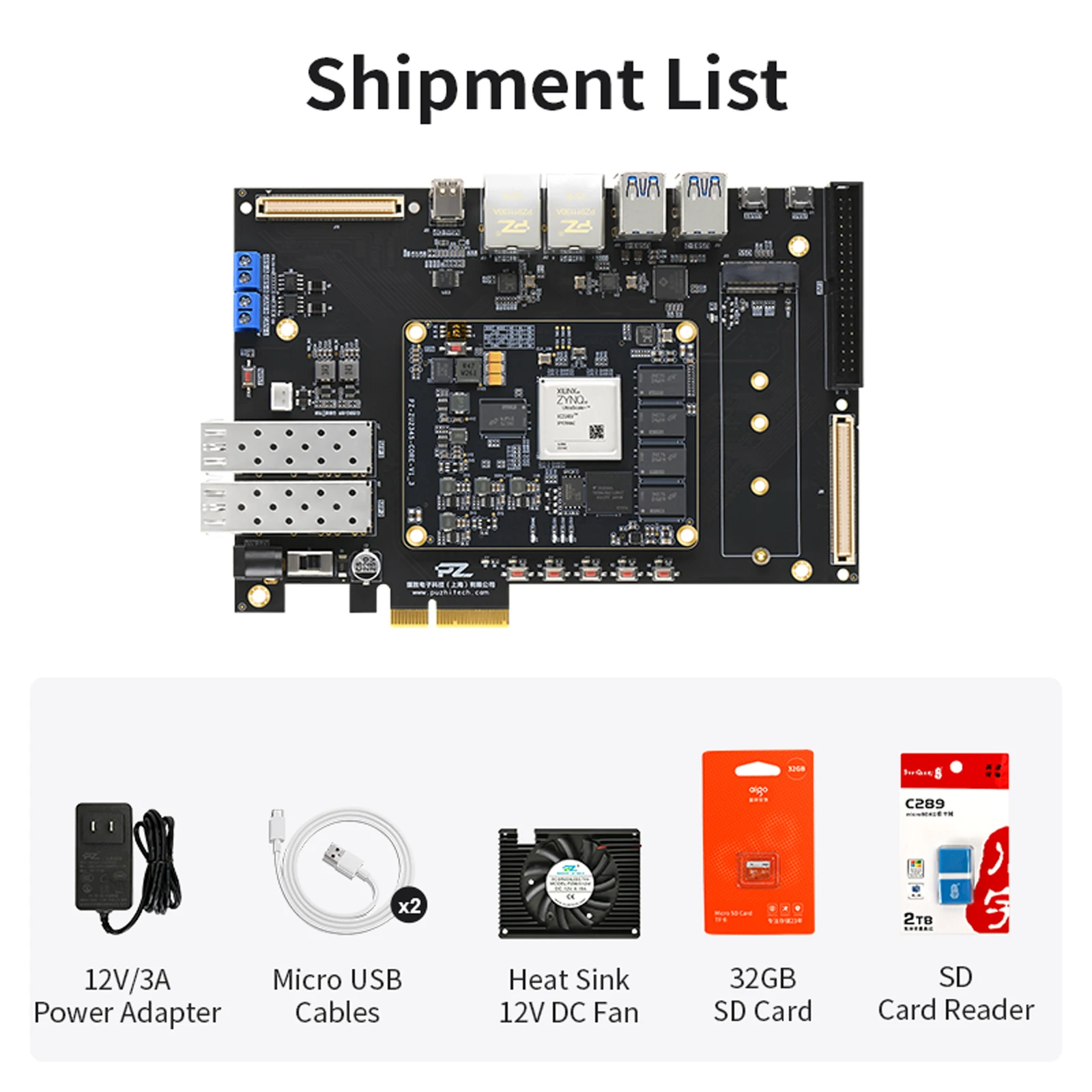 Puzhi ZU4EV ZU5EV Placa de desarrollo FPGA Xilinx ZYNQ UltraScale + XCZU4EV XCZU5EV Kit de evaluación PCIE USB3.0