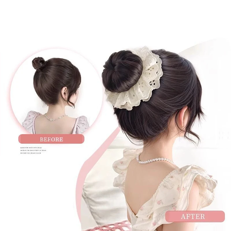 Синтетические женские эластичные ленты для волос, держатели для хвоста, кружевная повязка на голову, бутон цветка, аксессуары для волос, корейский стиль, артефакт для волос, сумка для парика