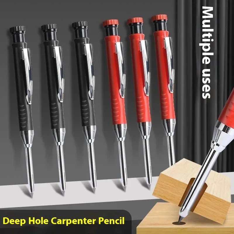 

7pcs 2 Pens with 5Pen Cores Metal Solid Carpenter Pencils Mechanical Pencil with Built-in Pencil Sharpener Deep Drawing Tool