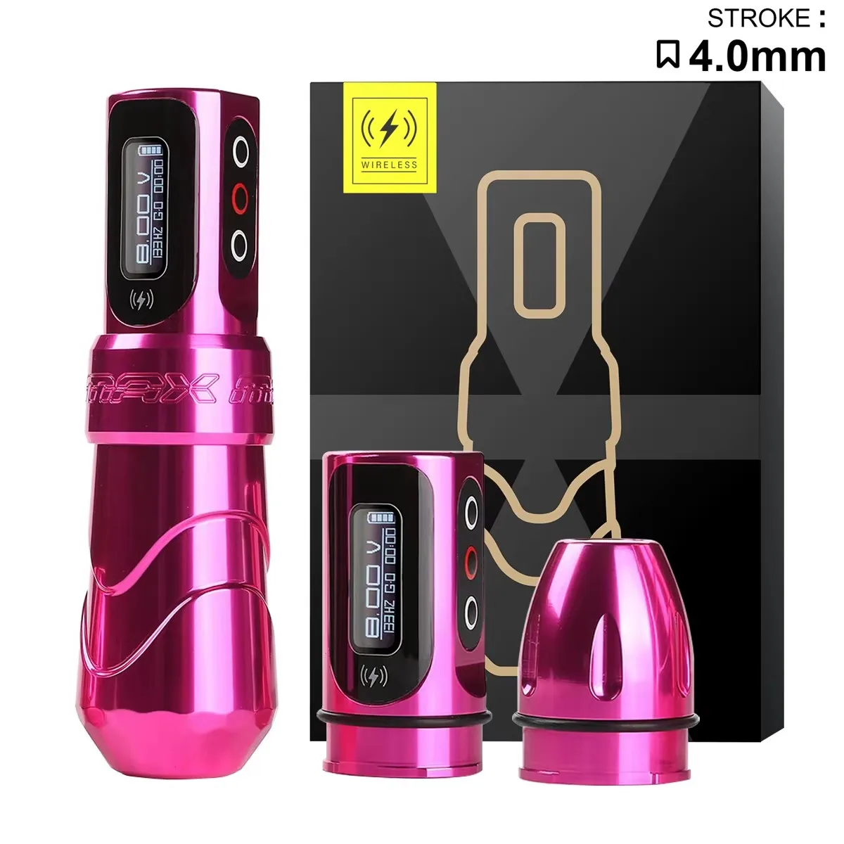 Máquina de tatuaje rotativa Flux MAX de 4,0 MM, máquina de maquillaje permanente inalámbrica, 2400mAh, dos baterías grandes, pantalla LED para artista