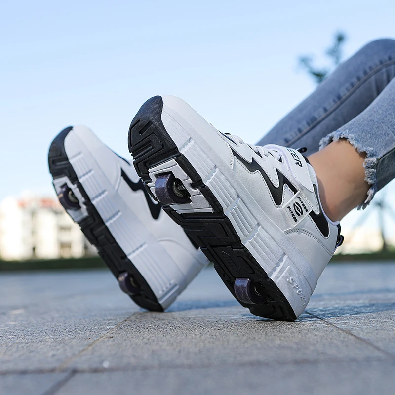 

Children's 2-wheel Dual-purpose Roller Shoes Outdoor Kids sport Shoes With Wheels Fashion Parkour Sneakers For Girls Gift