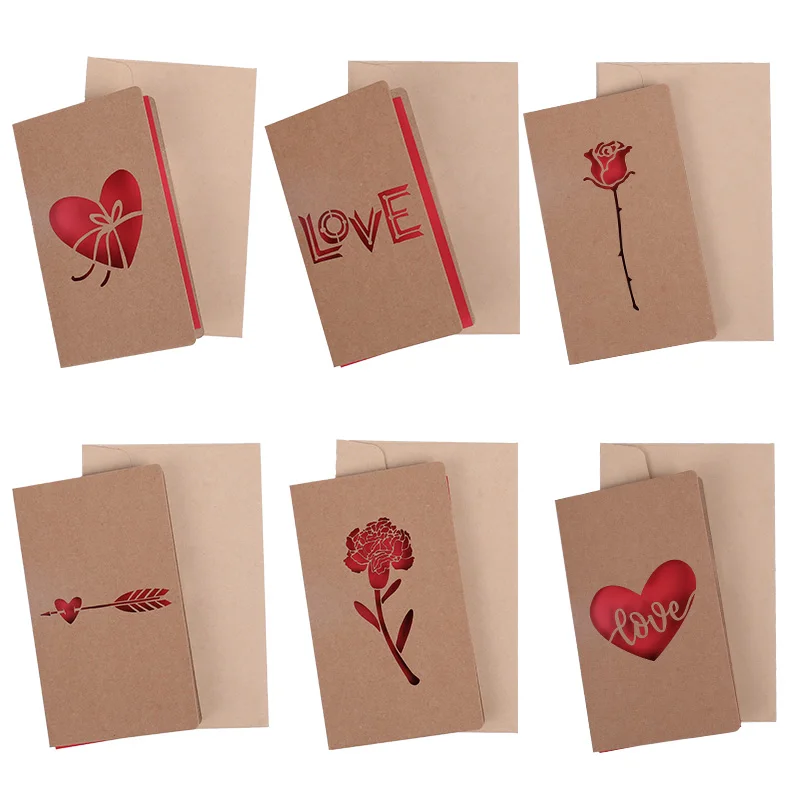 Grußkarte zum Valentinstag, Muttertag, mit Umschlag, hohles Herz, Blumen, Geschenkkarte, Geburtstagsparty-Zubehör, Hochzeitseinladung