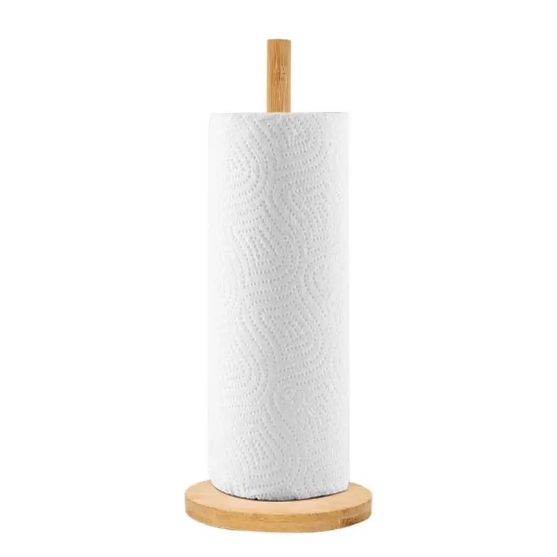 Wood Paper Towel Holder Kitchen Roll Paper Towel Holder Bathroom Tissue Vertical Stand Anti-Skid Base Paper Towel Storage Holder