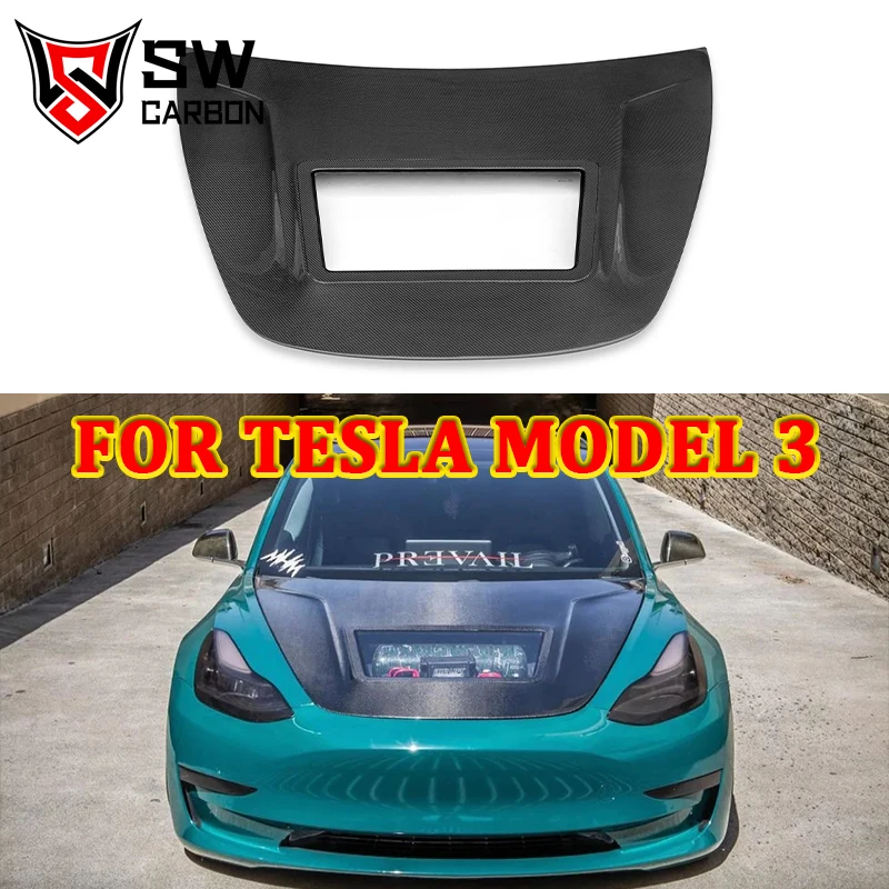 Carbon Fiber Transparent Hood for Tesla Model 3 Front Storage Box Cover Front Luggage Cover