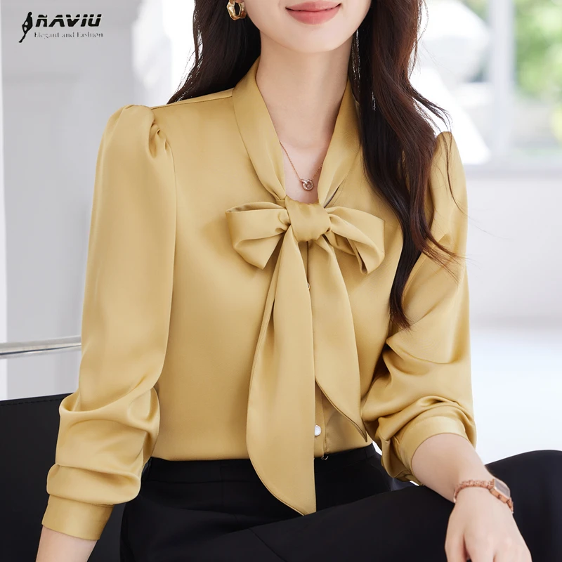

NAVIU профессиональная шифоновая рубашка с длинным рукавом, женская весенне-осенняя элегантная шифоновая блузка с длинным рукавом и бантом, офисные женские рабочие топы