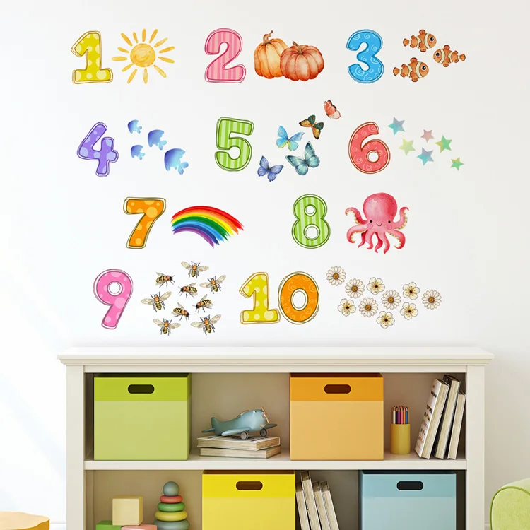 Cartoon Digitale Tiere Wandaufkleber Baby Kinder Puzzle Raumdekoration Tapete Schlafzimmer Heimdekoration Kinderzimmer Selbstklebende Aufkleber – Detail 2