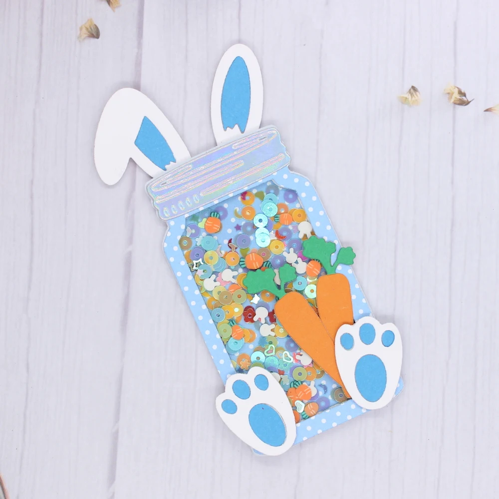 KLJUYP Bunny Jar Metal Cutting Dies Stencils for DIY Scrapbooking Decorative Embossing DIY Paper Cards