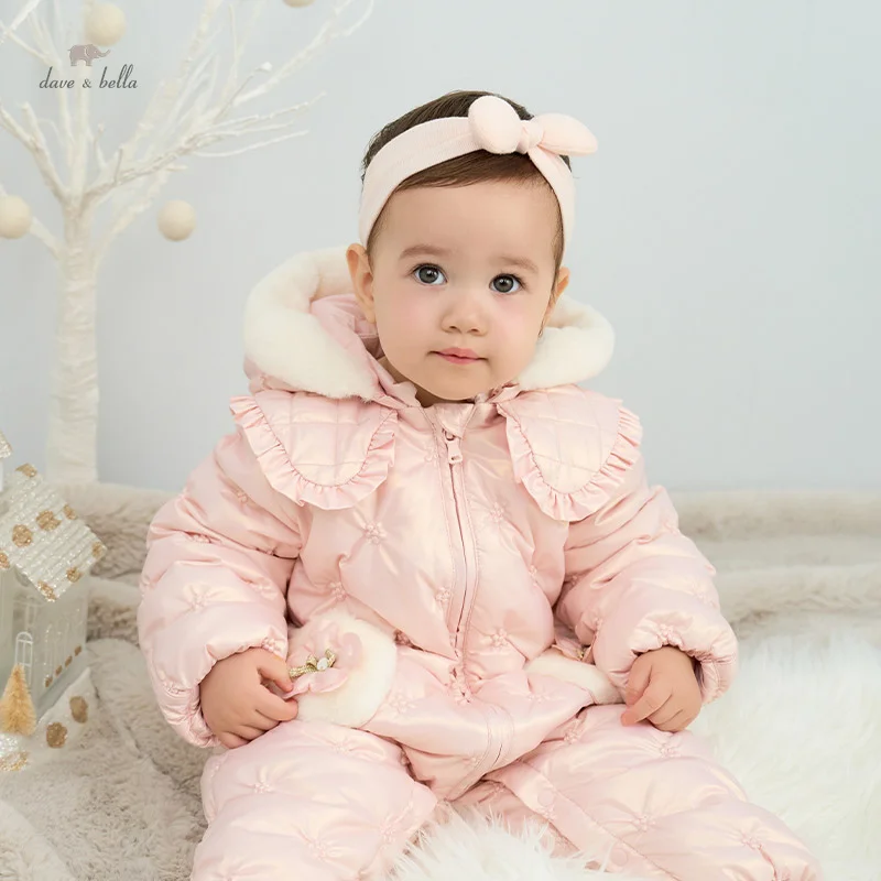 

Dave Bella Baby Jumpsuit Newborn Creeper 2024 New Autumn winter Girls Baby Casual Cute White Duck Down Romper Warm DB4242514