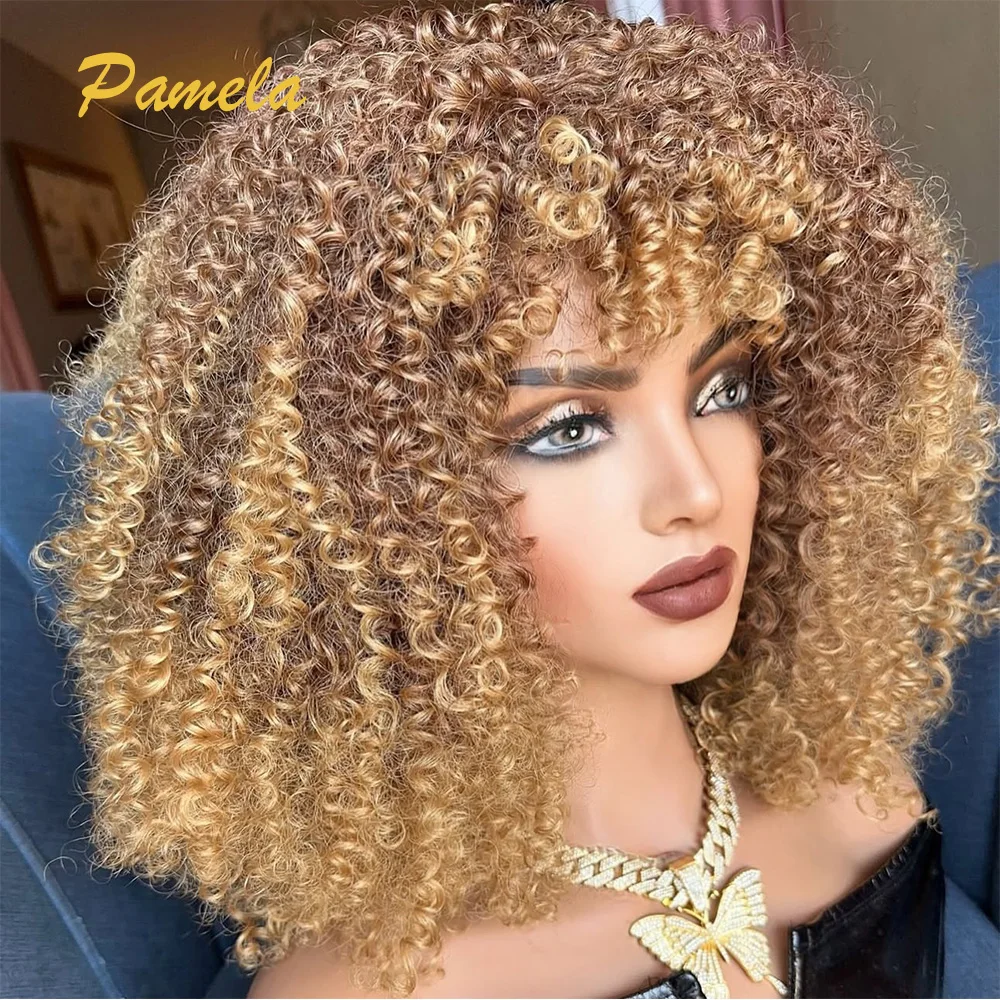 

30/27 Honey Blonde Colored Wig With Bang 250 Density Curly 13x4 Lace Frontal Glueless Wigs Human Hair For Woman Ready To Wear