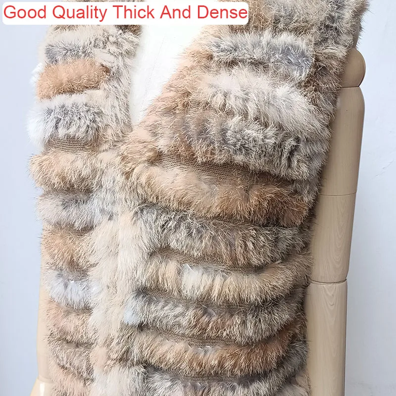 2024 High Quality Real Rabbit Fur Knitted Vest Fashion Stripe Women Genuine Fur Gilet Sleeveless Casual V-neck Natural Fur Vests