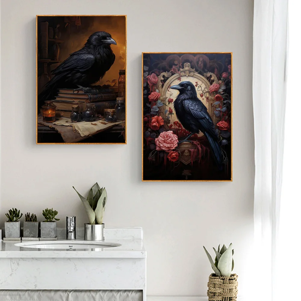 Victorian Gothic Fine Art Prints Black Cat Raven Canvas Posters Vintage Occult Dark Witchcraft Crow Decor Wall Painting For Room