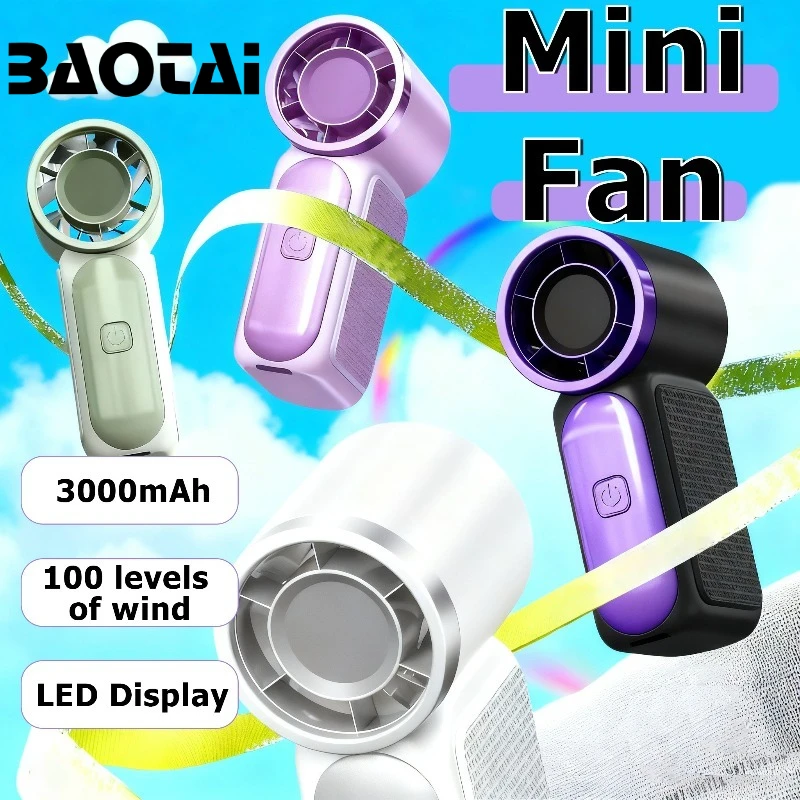 

Мини-портативный ручной вентилятор 3000 мАч с LED-дисплеем, портативный мини-турбовентилятор, настольный вентилятор, для охлаждения на улице, перезаряжаемый вентилятор