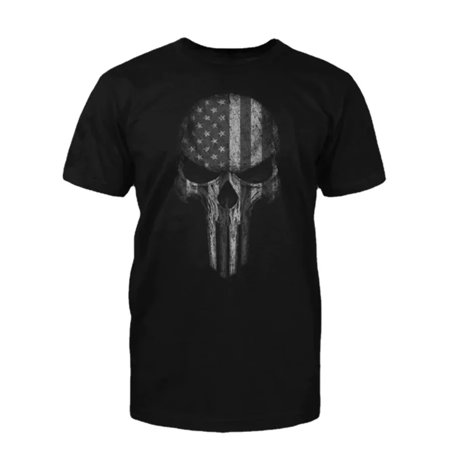 

American Flag Skull Men's T-Shirt Summer Cotton Short Sleeve O-Neck T Shirt New S-3XL