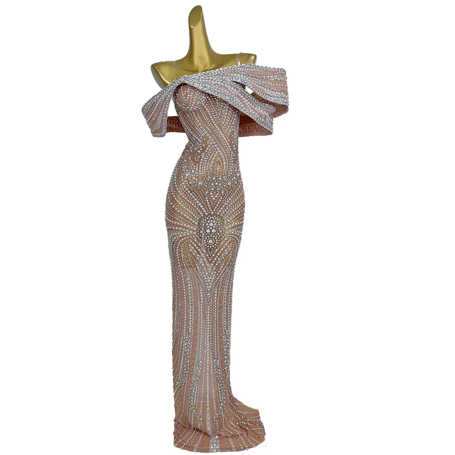 Elegant Strapless Birthday Wedding Guest Rhinestone Dress Long Dinner Gown Party Outfit Women Floor Length Prom Evening Dress