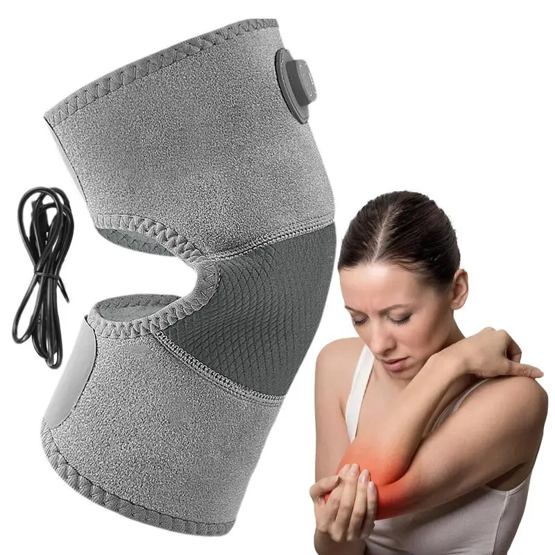 Heated Knee Wrap Adjustable Shoulder Heating Vibration Pads Elbow Brace Portable USB Heated Massager Promotes Muscle Relaxation