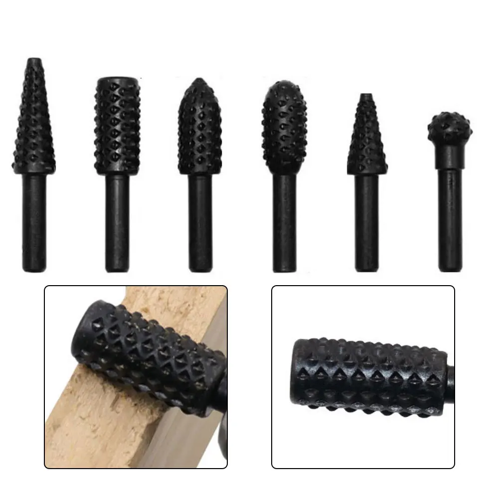 

6Pcs Diy Grinding Head Set Carbide Steel Double-Cut Grinding Heads Electric Rotary File Heads Rotary Tools Accessories Black