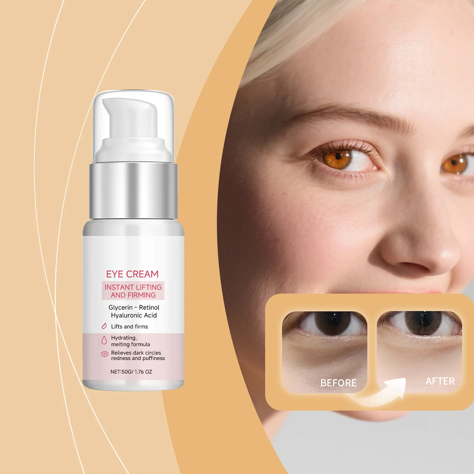 

Увлажняющий крем для глаз с ретинолом питает и увлажняет кожу вокруг глаз, легкий и нежный, для нанесения и массажа вокруг глаз, для ежедневного ухода.