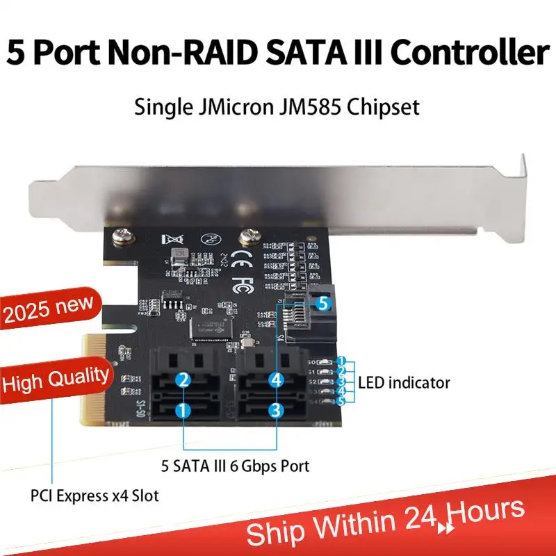 AC18(Guaranteed) 5 Port SATA III PCIE X4 To SATA 3.0 PCI Express Converter Computer Hard Disk SATA Expansion Card Adapter JMB585