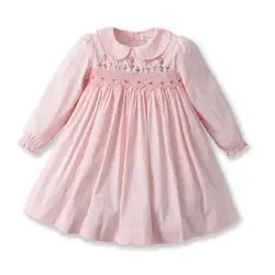 2025 Flower Baby Girl Smocking Dress Children Floral Embroidery Smocked Dresses Girls Princess Charlotte Birthday Clothes