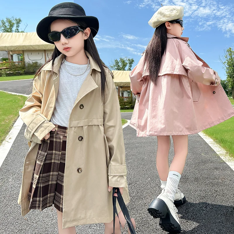 Spring Autumn Children Double Breasted Trench coat for Teenage Girl Age 7 8 9 10 11 12 13 14 Years Kids Fashion Jacket Overcoat