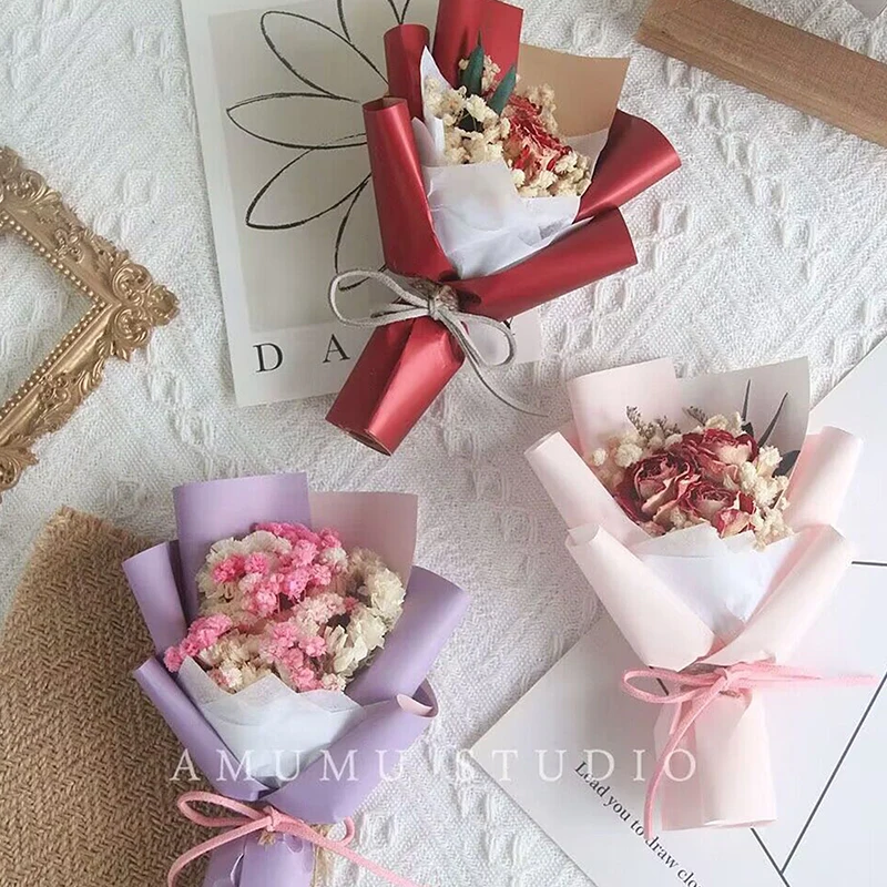 1/3pcs Mini Fresh Flower Bouquets Rose Dried Flower Exquisite Hand Gift Eternal Flower Ornaments Valentine's Day Gift