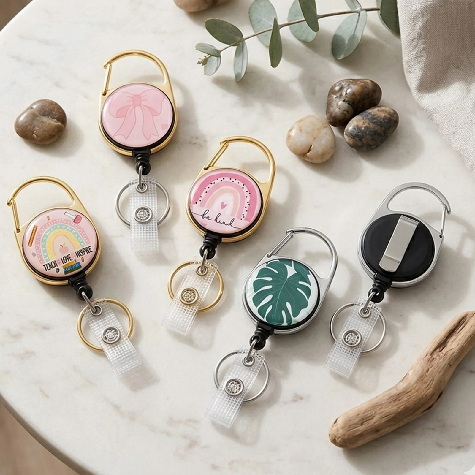 Robuster Ausziehbarer Ausweishalter mit 360°-Drehfunktion °   Drehbarer Clip, rosa Schleife, „Be Kind“-Geschenk für Krankenschwester, Lehrerin, Frauen